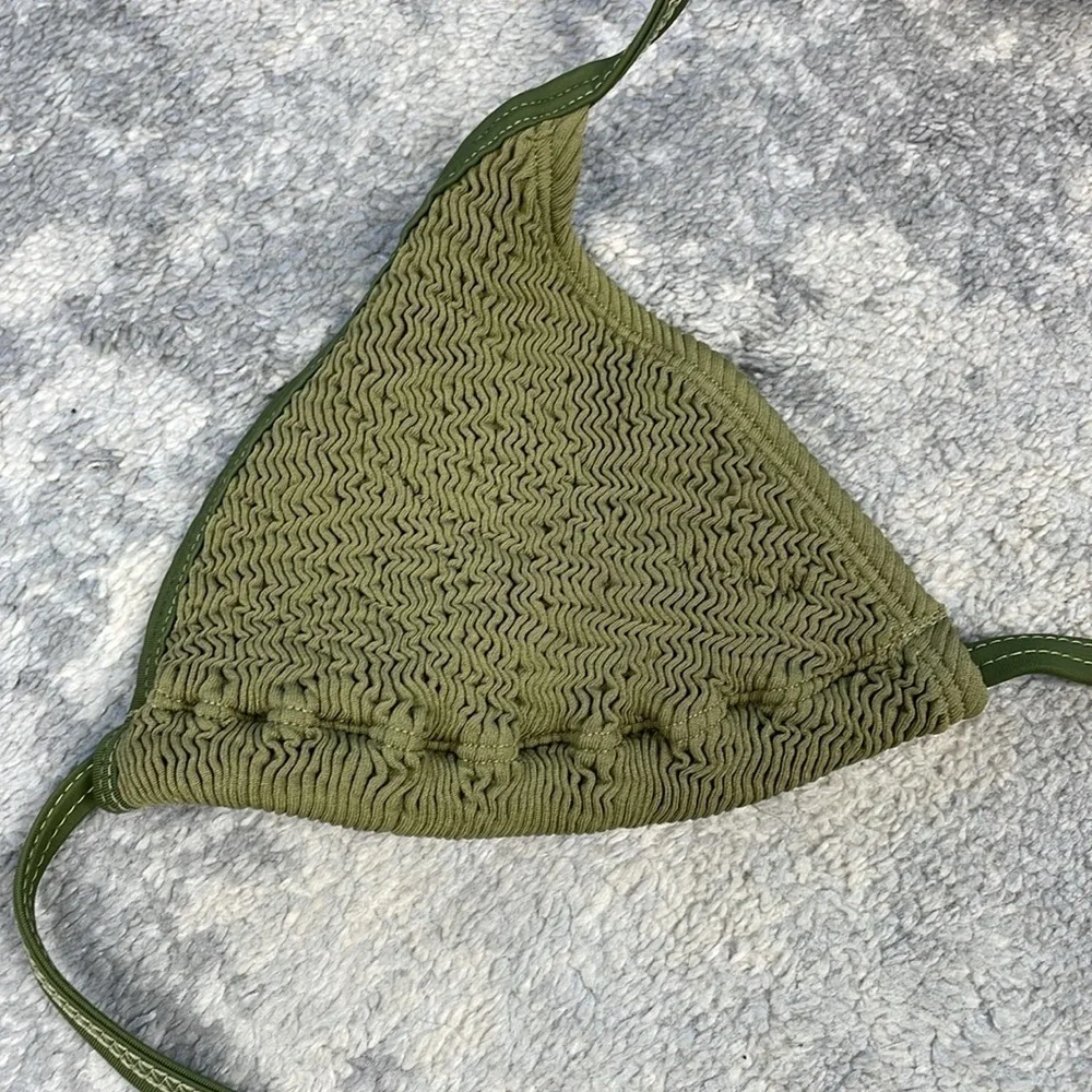 NWT Cleonie Bells Bikini Top Knit Moss Green Triangle Halter Sz XS S